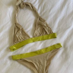 Luxury Tan/Lime Brazilian Cut Bikini